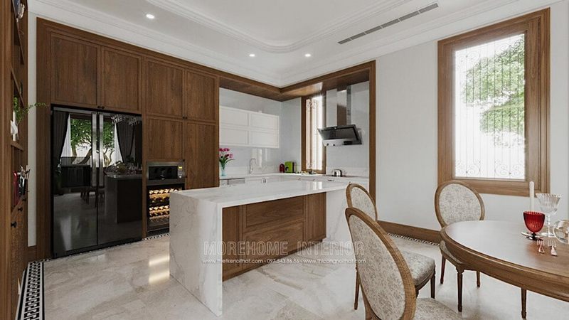 Mẫu thiết kế nội thất phòng bếp hiện đại và đẹp mắt cho nhà biệt thự.